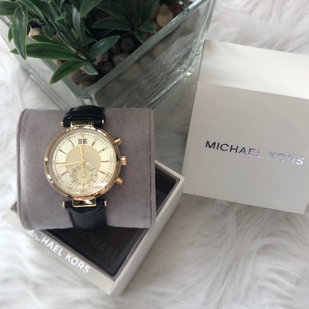 Sawyer Champagne Dial Black Leather Watch